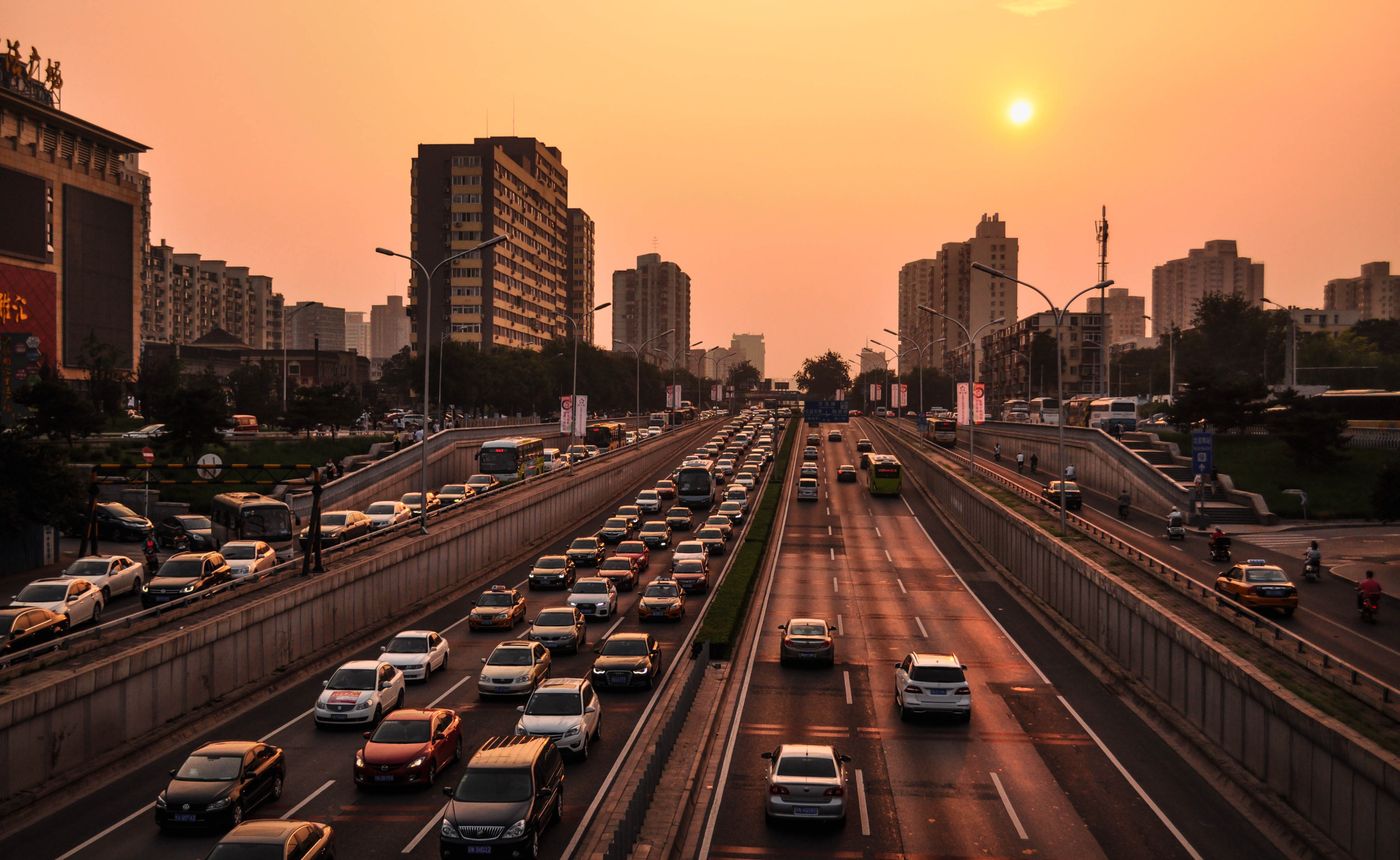Fleet of vehicles on Indian highway