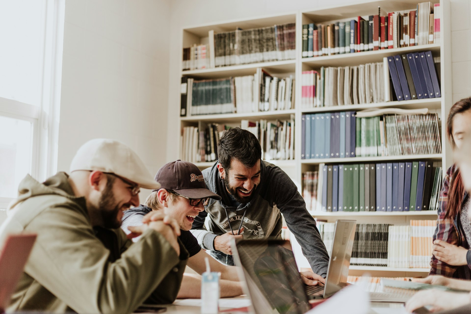 Students collaborating in a campus library